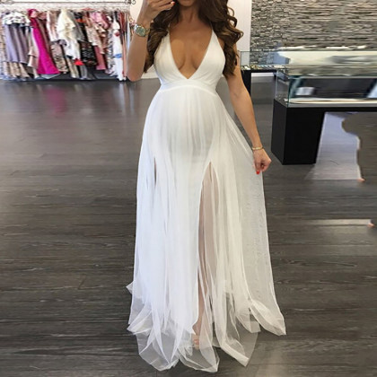 white v neck maternity dress