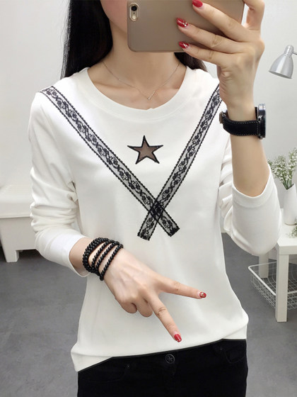 Round Neck Lace Stitching Long Sleeve T-shirt