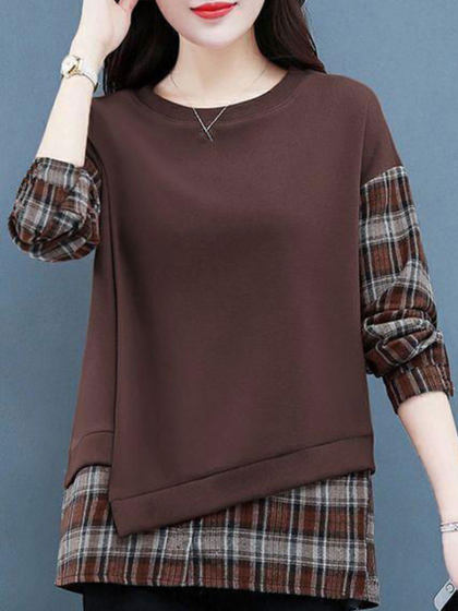 Round Neck Check Stitch Sweater