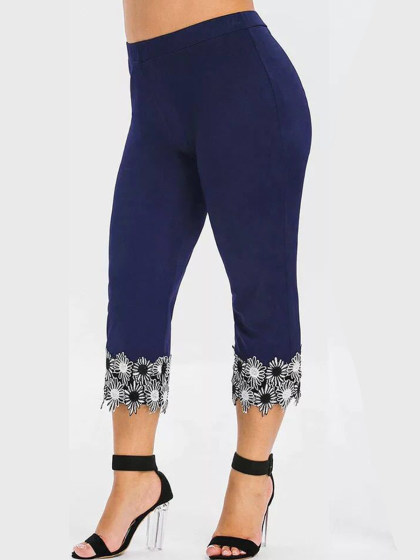 Plus size high waist high stretch lace leggings cropped pants