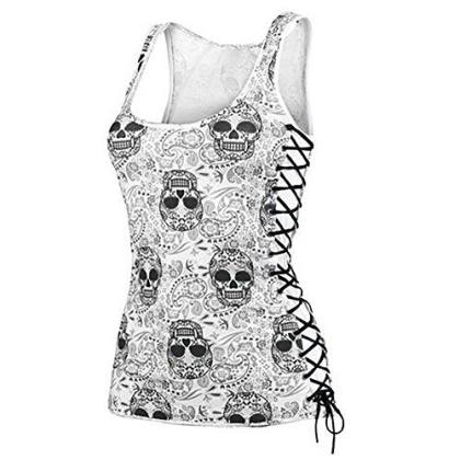 Womens Skull Print Lace Vest