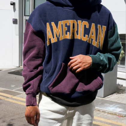 Retro Men's AMERICAN Contrast Casual Hoodie