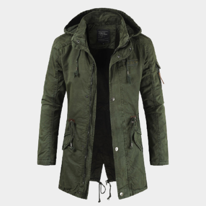 Mens Mid-length Outdoor Hooded Coat